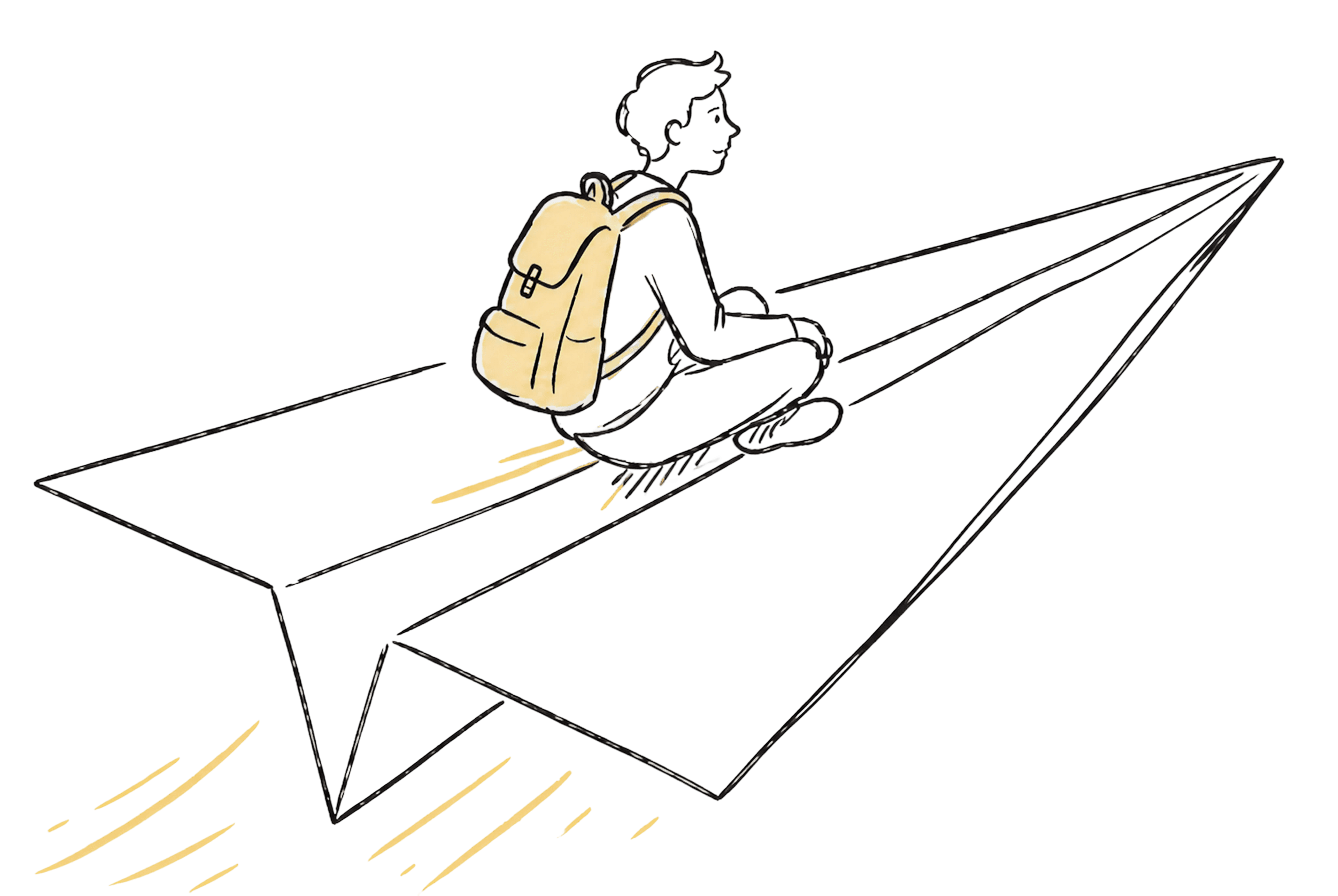 Student riding a paper airplane — Lumina